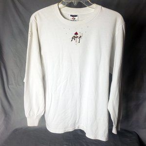 Jerzees Women's Medium White Snowman Long Sleeve Scoop Neck Christmas Shirt Top